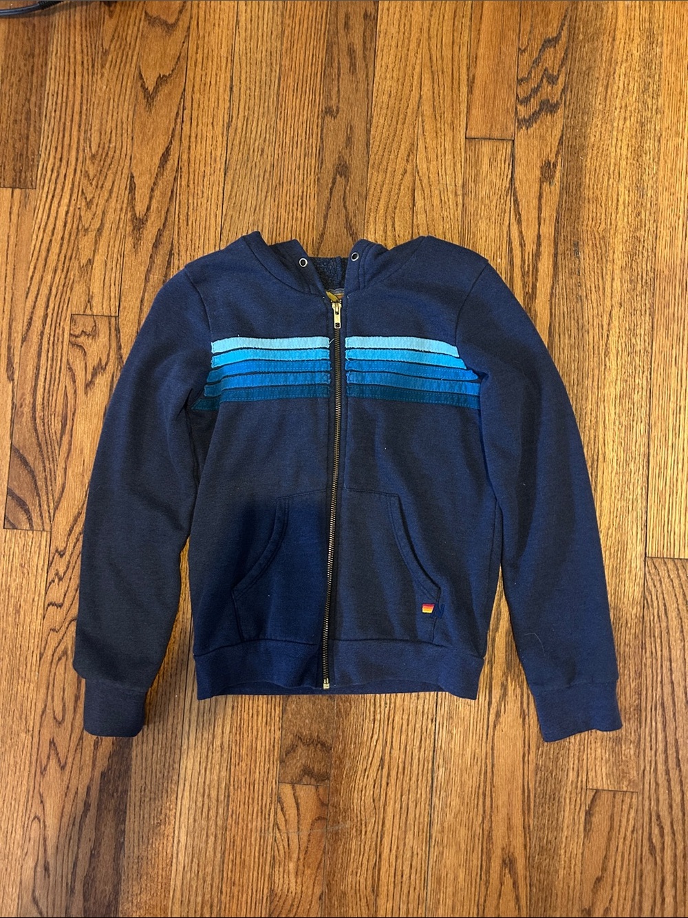 Aviator Nation Kids Navy Zip Hoodie with Blue Stripe Accents